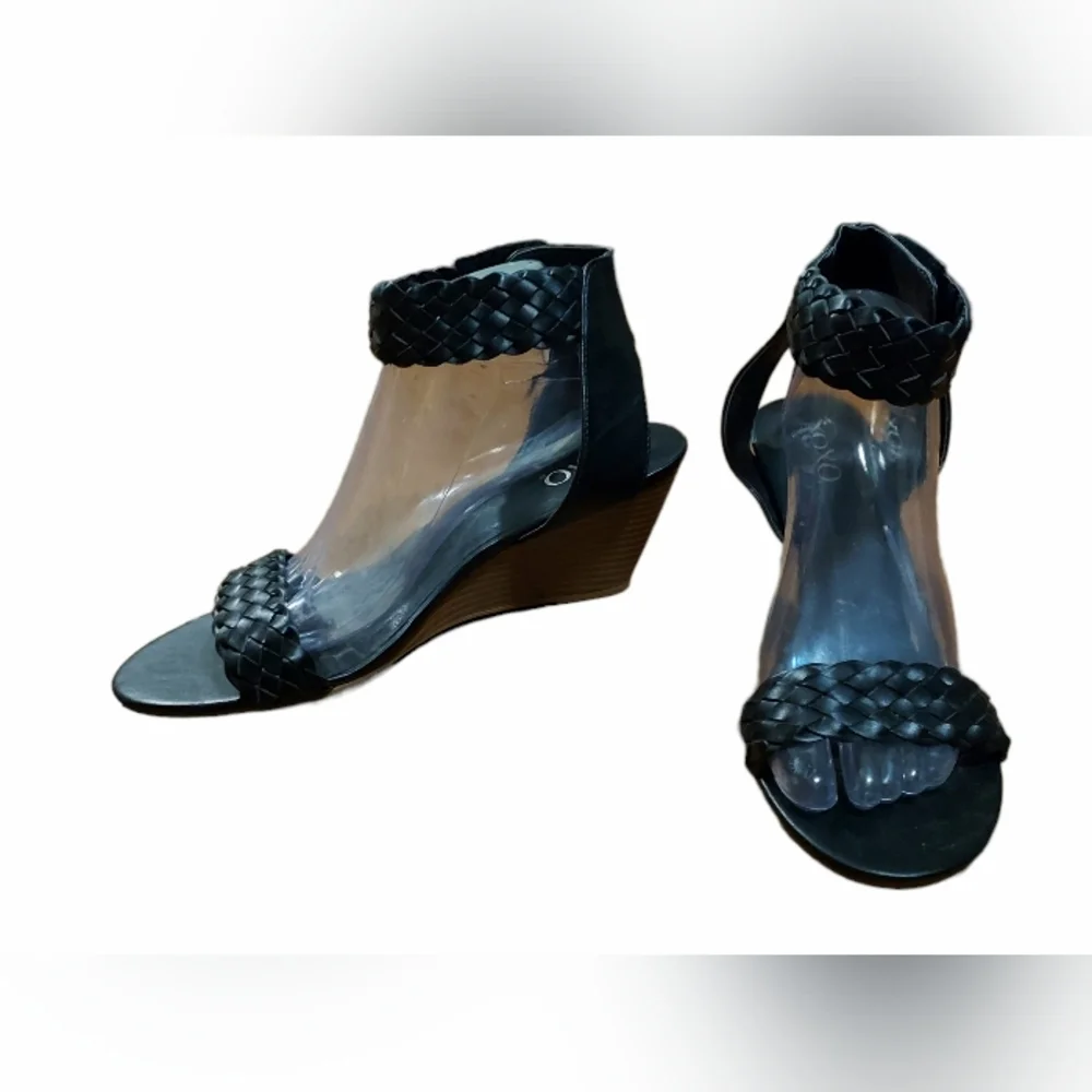 XOXO Sonnie Wedge Sandals Women's Size 11 Black Braided Open Toe 3